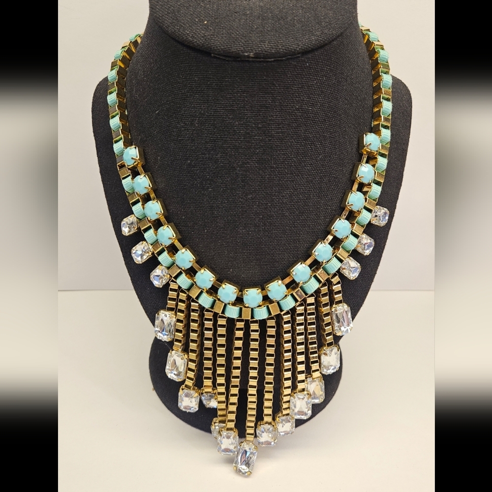 Gold and Turquoise Statement Bib Necklace